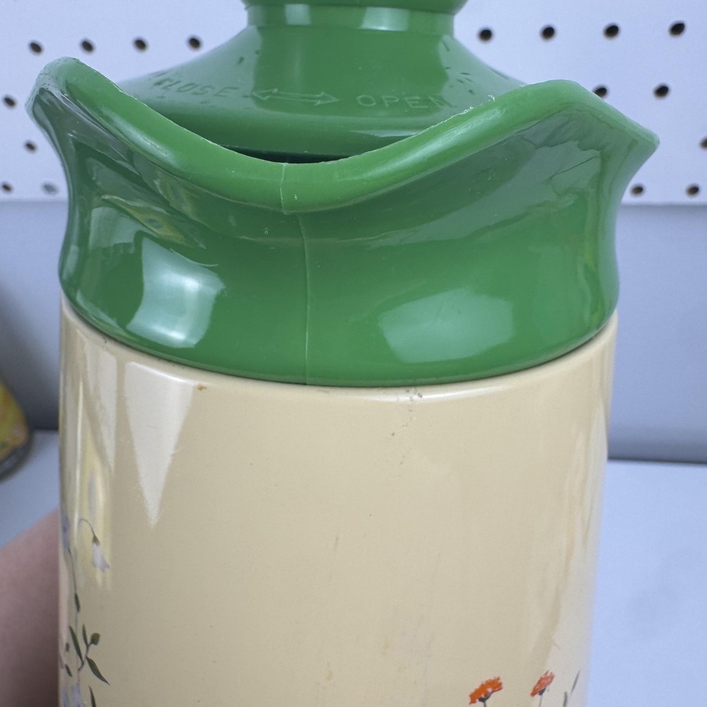 Vintage Interpur‎ Floral Vacuum Flask Beige Green Insulated Thermos Carafe - Picture 11 of 15